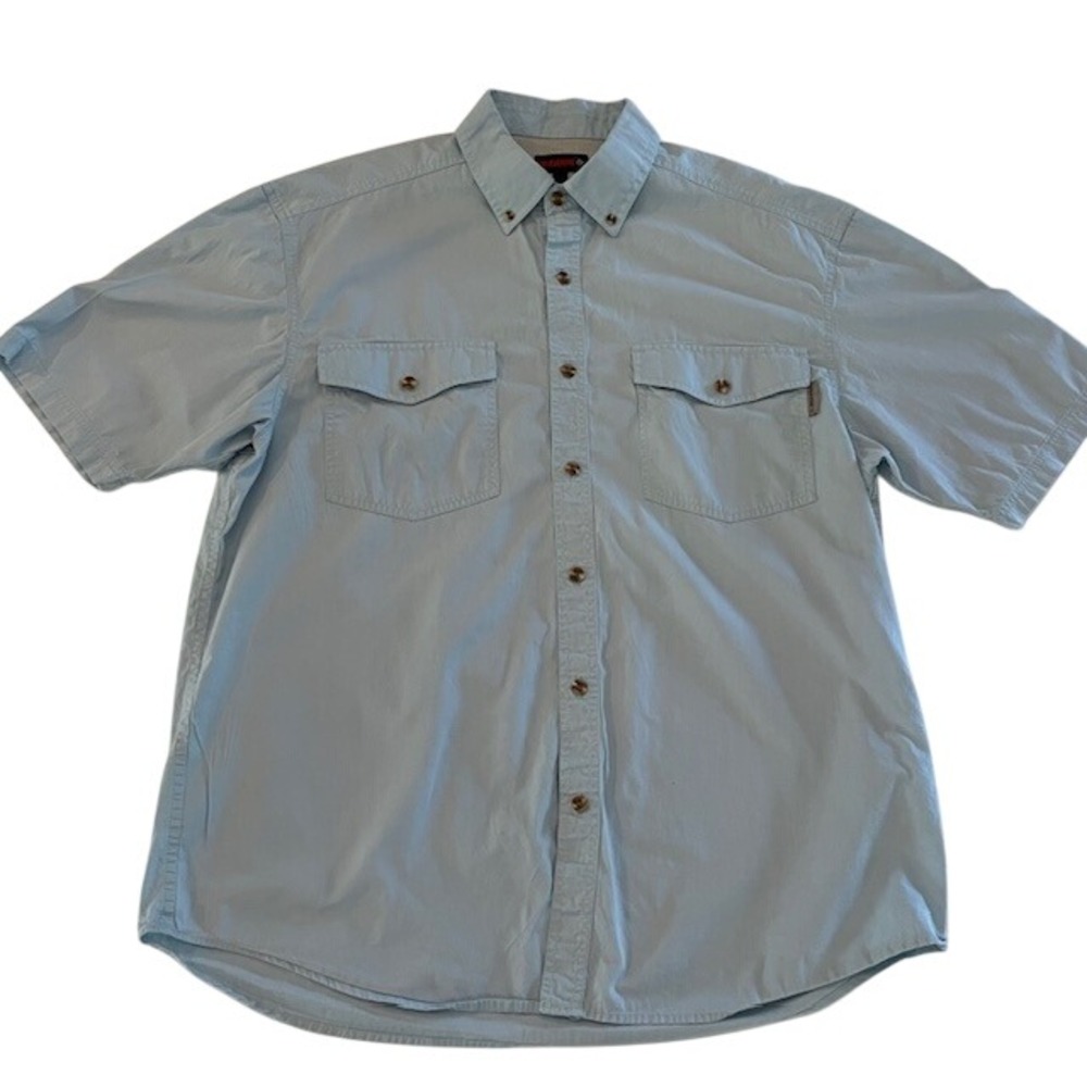 Wolverine Mens Large Light Blue Short Sleeve Vented Button Down Utility Shirt